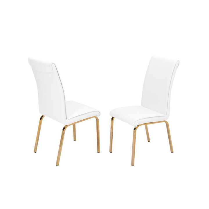Best Quality Furniture Faux Leather Dining Side Chairs, Chrome Gold Legs (Set Of 2) - White