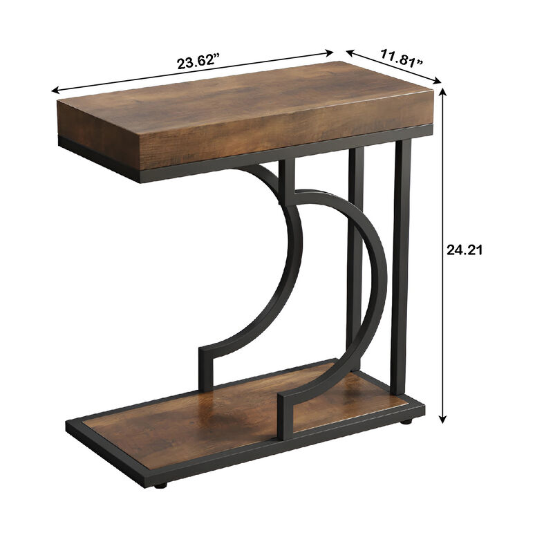 Modern C Table, Narrow End Table Bedside Table with Metal Frame image number 2