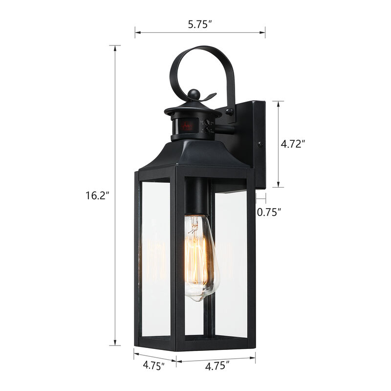 16 in. 2-Pack Modern Farmhouse Black Motion Sensor Outdoor Wall Lanterns image number 2
