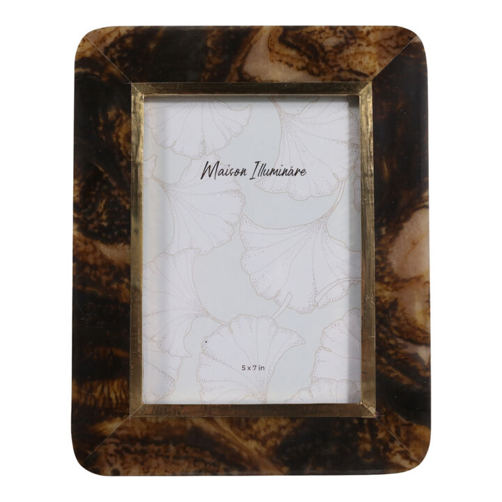 5x7" Brass Border Tortoise Look Photo Frame, Brown