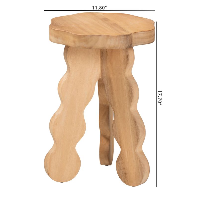 bali & pari Sino Acacia Wood Multipurpose Accent Stool - Sculptural End Table with Wavy Tripod Base for Living Room, Bedroom or Dining Room image number 7