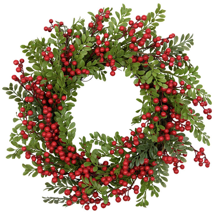 Lush Berry and Leaf Artificial Christmas Wreath  18-Inch  Unlit