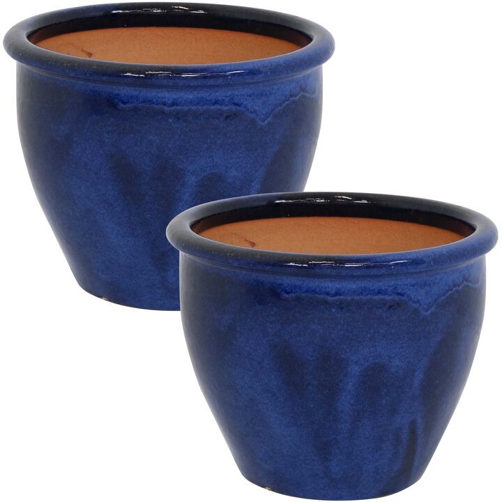 Sunnydaze Chalet Glazed Ceramic Planter - Set of 2