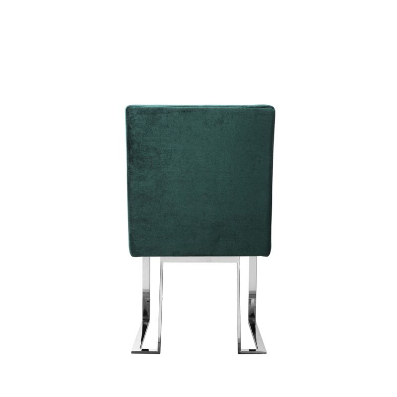 Boly 19 Inch Dining Chair, Set of 2, Green Velvet, Foam, Chrome Steel Base image number 4