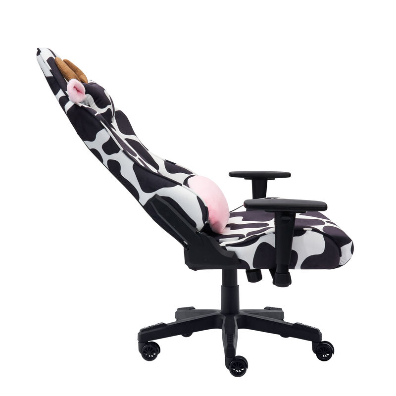 HomeRoots Black White And Pink Cow Print Adjustable Height Swivel Rolling Gaming Chair image number 4