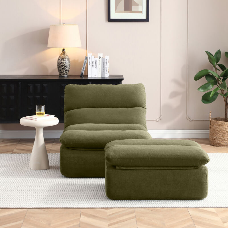 Merax Ergonomic Floor Lounge Sofa with Ottoman image number 3