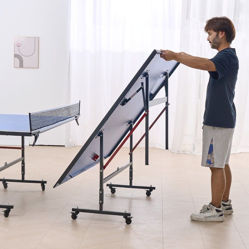 Portable Ping Pong Table, Professional Indoor Table Tennis with Quick Clamp Net-Blue image number 1