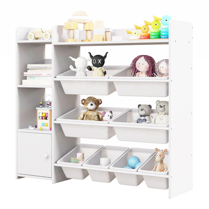 4-Tier Kids Toy Storage Organizer Bookshelf and Toy Storage Rack with Door