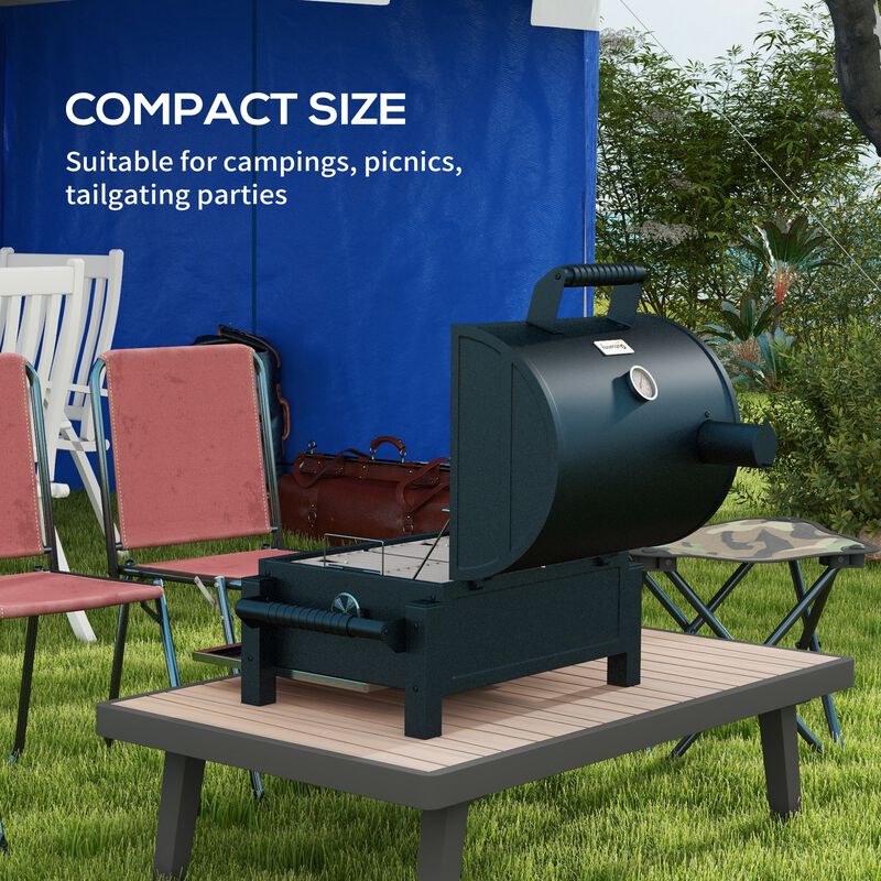 Outsunny Charcoal BBQ Grill with 235 sq.in. Cooking Area, Tabletop Outdoor Barbecue Smoker with Ash Catcher and Built-in Thermometer for Patio Backyard Camping Picnic, Black