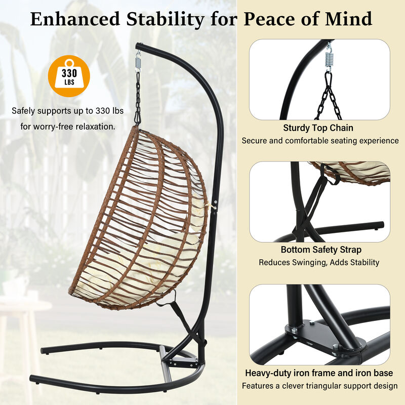 Merax Foldable HDPE Wicker Egg Chair with Cushion image number 5