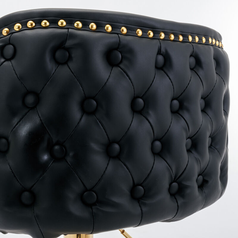 Hivvago Set of 2 Gold Details Upholstered Whole Back Tufted PU Armless Bar Stools