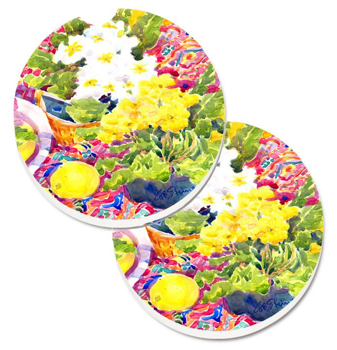 Caroline's Treasures Flower - Primroses Set of 2 Cup Holder Car Coasters 6062CARC, 2.56, Multicolor
