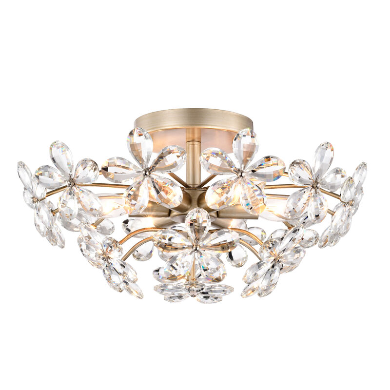 Amira Brushed Silver-ish Champagne 6-Light 17.7" Glass Flower Crystal Flush Mount image number 0