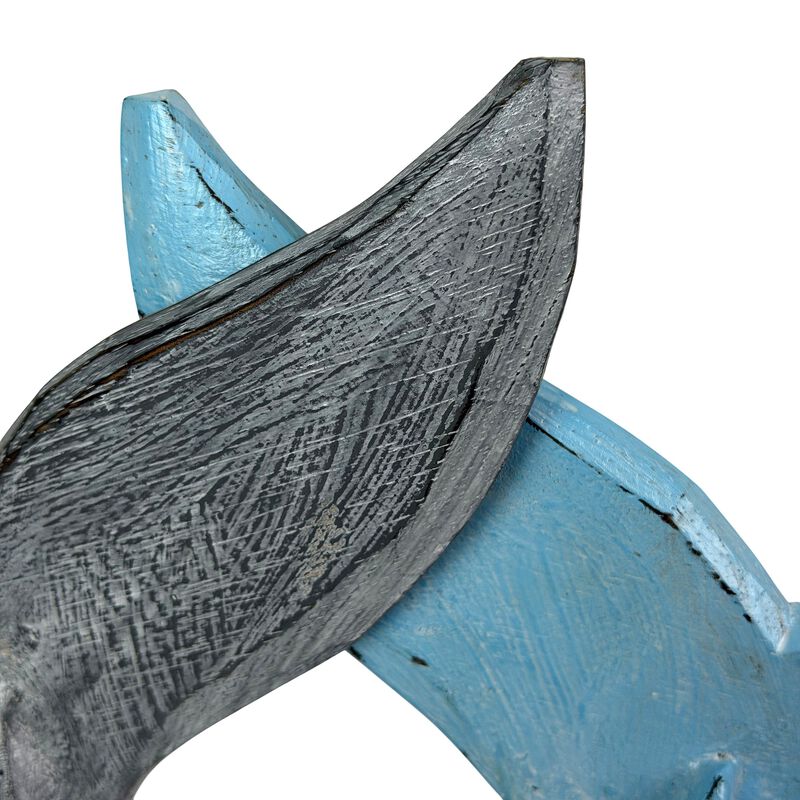 Wood Whale Tail Statues Set Of 2 Coastal Blue Gray 1575 In Decor image number 4