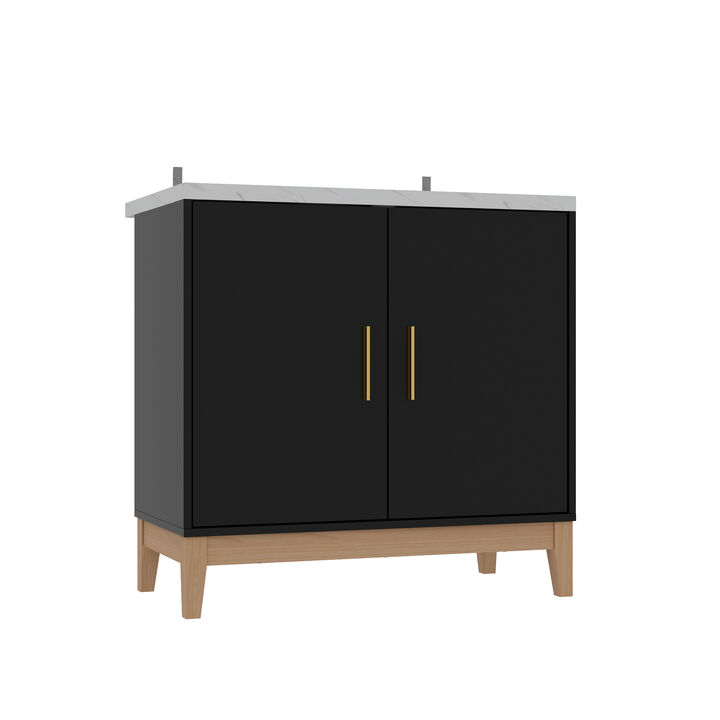 31.6 in. W x 19 in. D x 31.3 in. H in Black Ready to Assemble Free Standing Bathroom Cabinet with Basin without Mirror