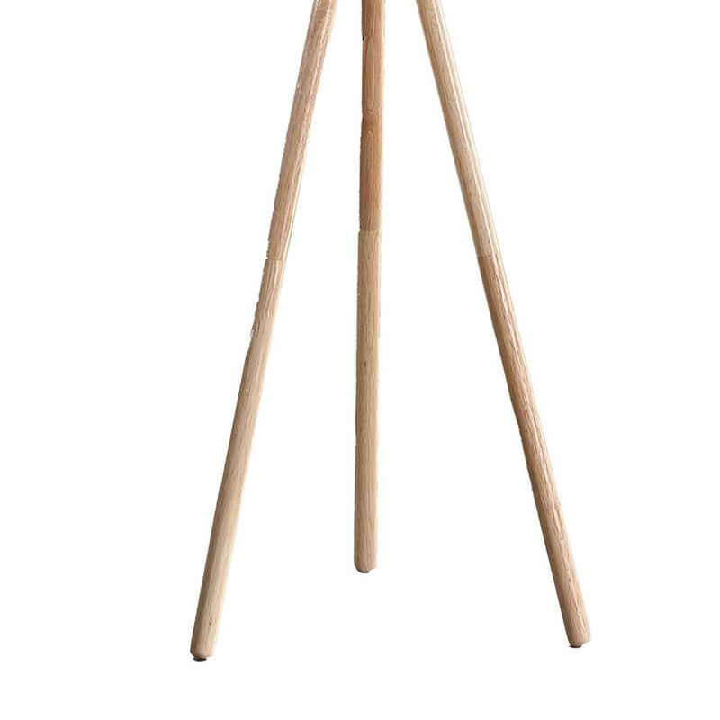 58 Inch Floor Lamp, Tall Glam Drum White Shade, Metal Tripod Body, Brown - Benzara