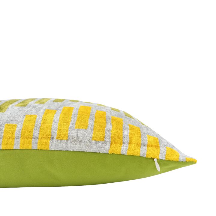 Green Jackpot Silk Velvet Ikat Pillow, 20" X 20"