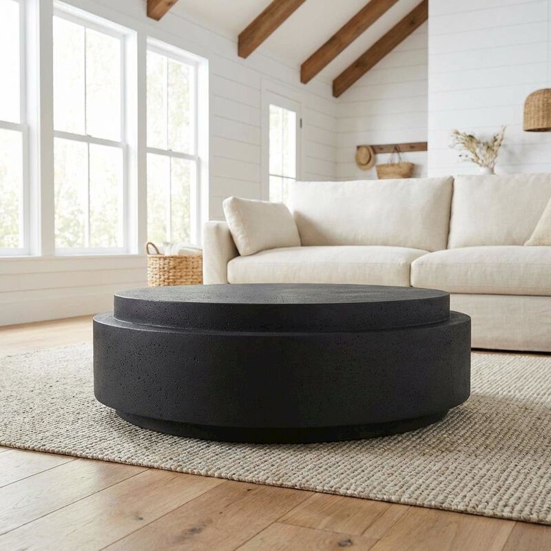 Starlight Canyon Home Black Concrete Coffee Table with Stone Surface and Contemporary Design image number 2
