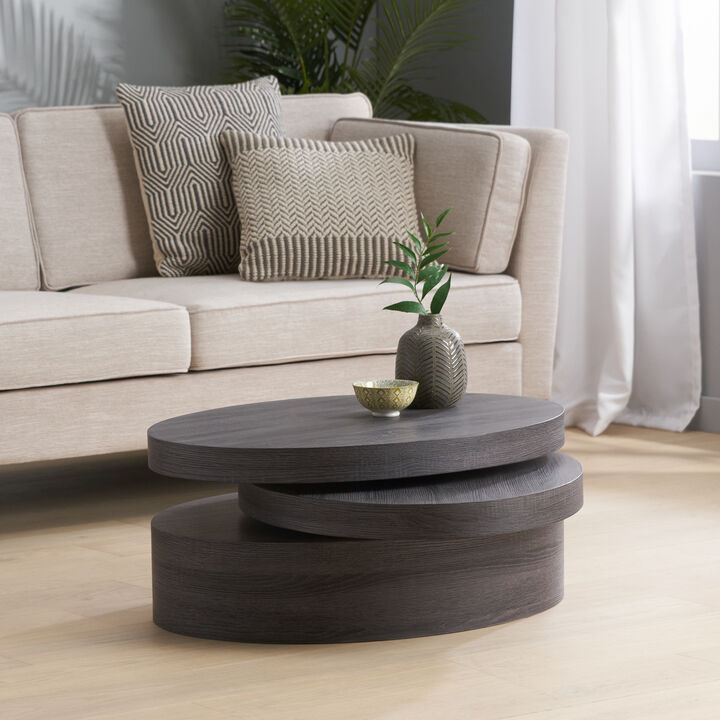 Contemporary Oval Rotating Coffee Table, Dark Grey Modern Living Room Table