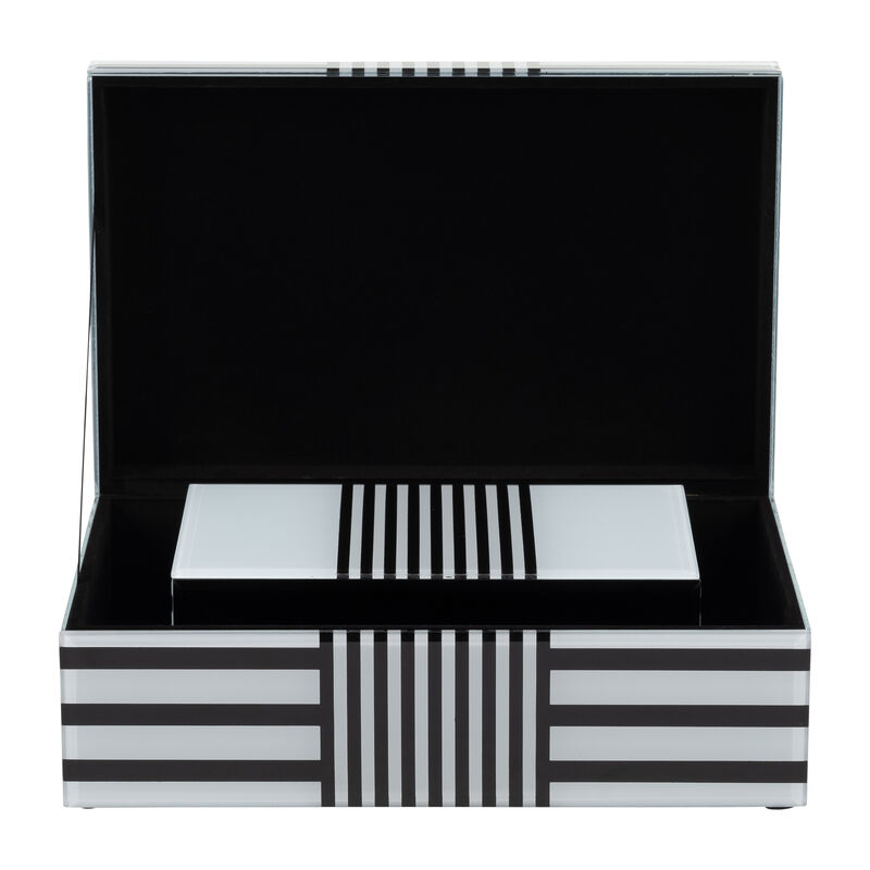 Wood, S/2 8/11" Striped Boxes, Black/white image number 3