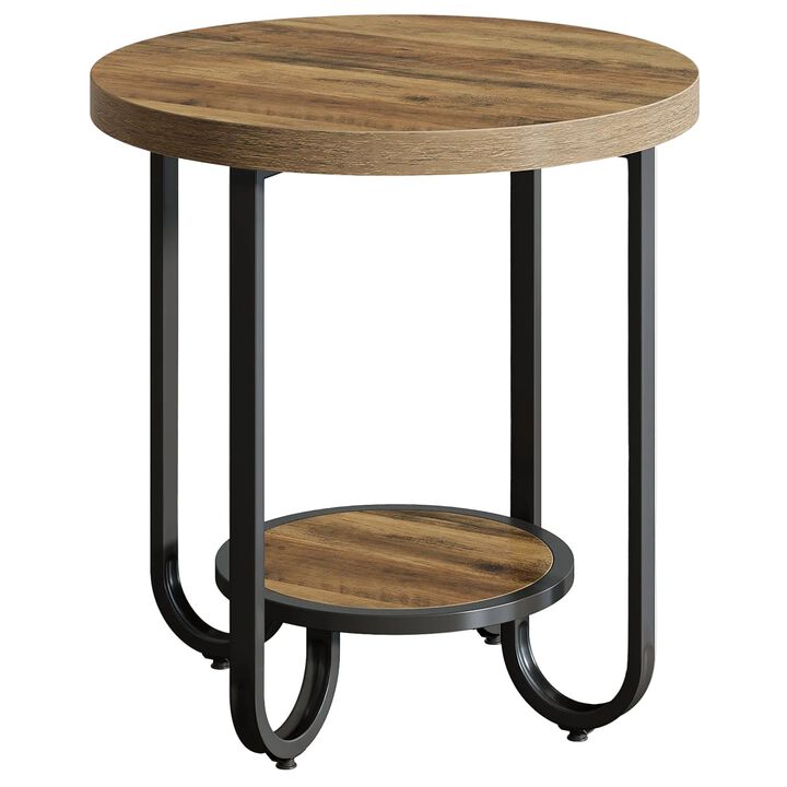Round 2-Tier Side Table Nightstand with Curved Metal Legs, End Table