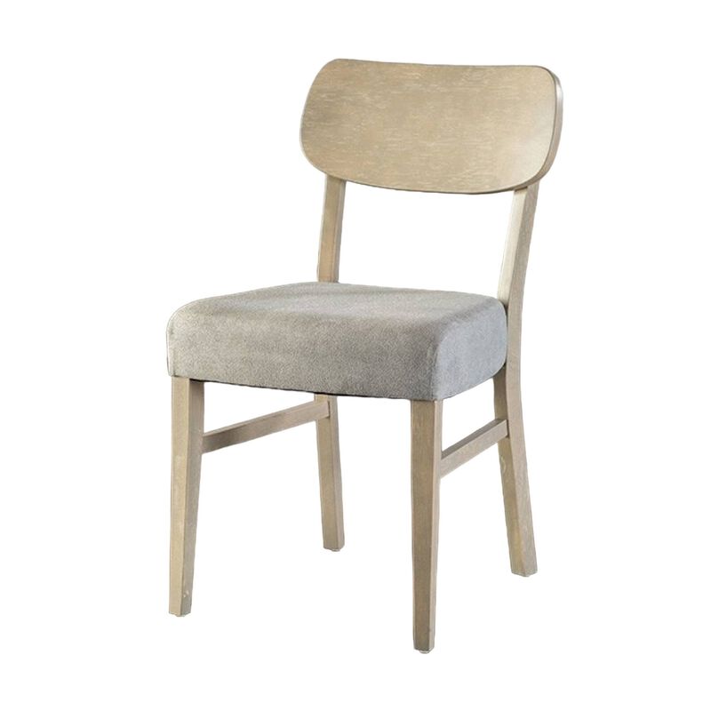 Kene Dining Side Chair Set of 2, Contour Back, Tapered Legs, Gray Fabric - Benzara