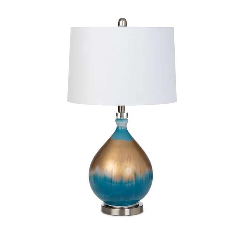 Lux Lighting Jasmine 27 Gold/Blue Glass Table Lamp, (Set of 2)