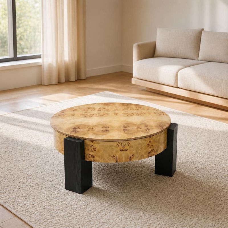 GOODSILO 33 Inch Round Coffee Table With Hidden Storage, Modern Sturdy Accent Table For Living Room Small Spaces image number 3