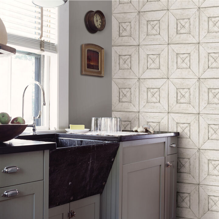 Avery Off White Wood Wallpaper