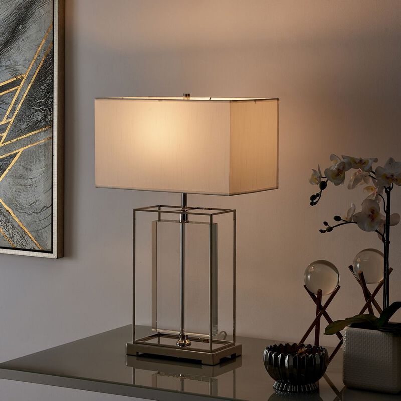 Rectangular Table Lamp Chrome Metal LED Light