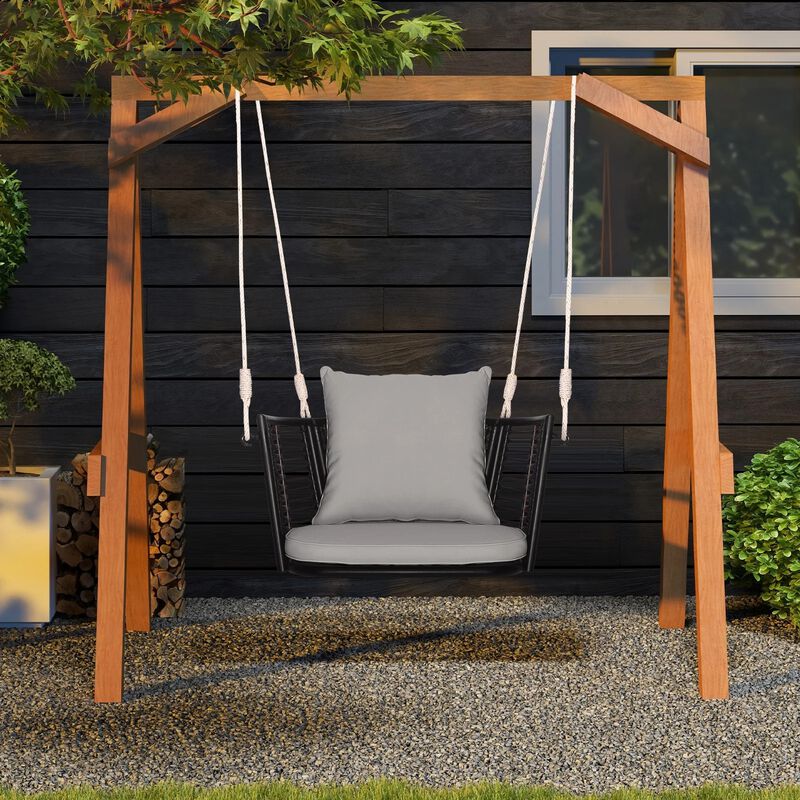 Mondawe Porch Swing Patio Hanging Rattan Chair with Zippered Cushions and Rope