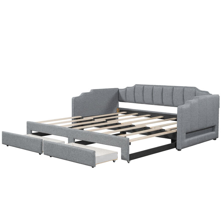 Merax Twin XL to King Size Upholstered Daybed with LED Light & Storage Drawers