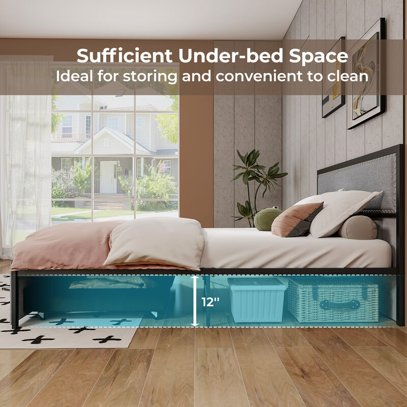 Contemporary Platform Bed with LED Headboard, Drawer, and Metal Slats &ndash; Easy Assembly Included