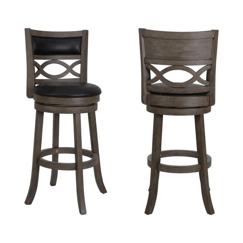 Gray Wood Swivel Bar Stool Set of 2, PU Seat, Reinforced Footrest image number 0