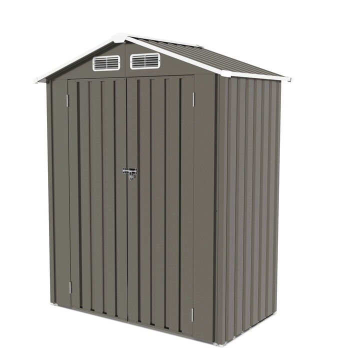 WOW PIONEER Durable Weather Resistant Outdoor Metal Storage Shed with Lockable Door and Pitched Roof - 5x3ft Galvanized Steel Utility Organizer for Garden Backyard Patio