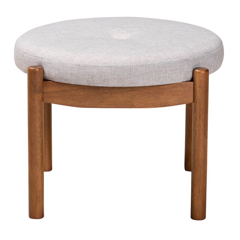 Baxton Studio Iliana Greyish Beige Fabric and Walnut Brown Finished Wood Ottoman Footstool
