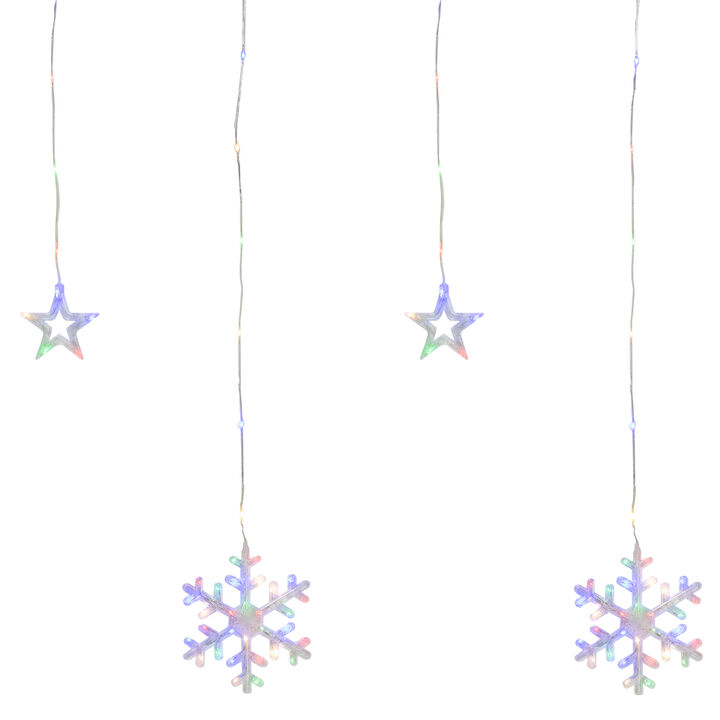 250 Multi-Color LED Star and Snowflake Window Curtain Christmas Lights - 16ft Clear Wire