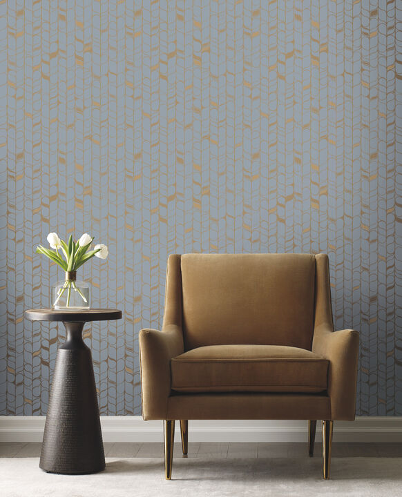 Perfect Petals Blue & Gold Wallpaper