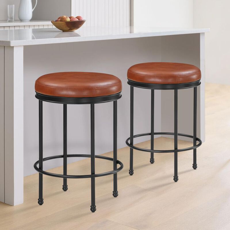 Comfort Pointe Montecarlo Caramel Faux Leather and Metal Backless Counter Height Stool
