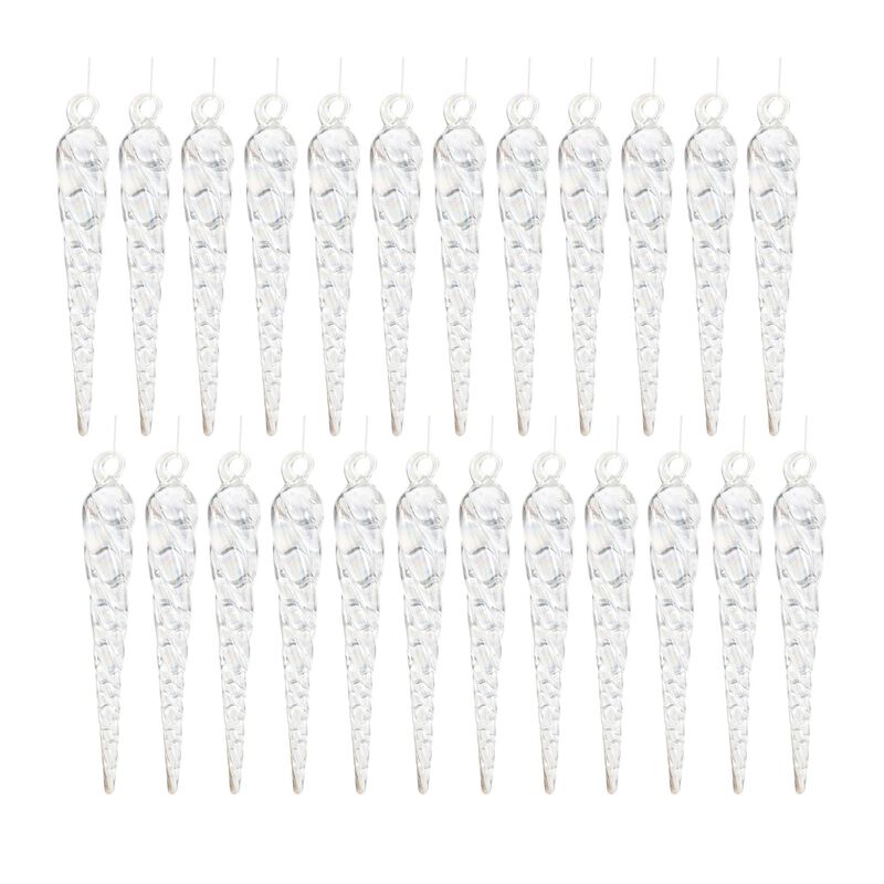 Glass Icicle Tree Ornaments (Set of 24) – Clear Glass Hanging Drops for Classic or Rustic Holiday Styling