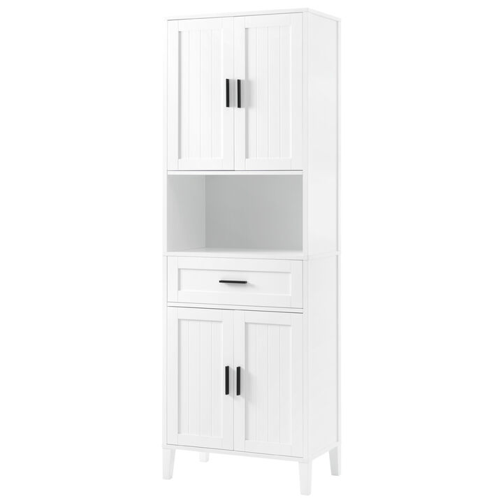 Merax Tall Bathroom Cabinet with a Drawer, 2 Cabinets, 4 Soft-Close Doors, 2 Adjustable Shelves, Open Storage