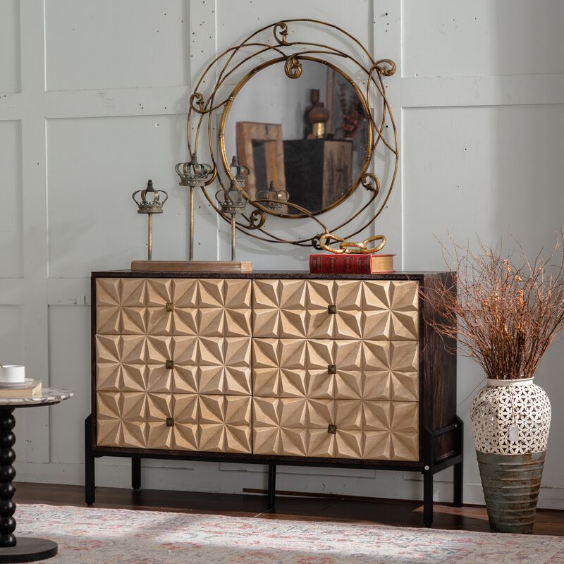 48.21"Mid-Century Modern 6-Drawer Sideboard-3D Geometric Diamond Dresser, Buffet Console Table image number 2
