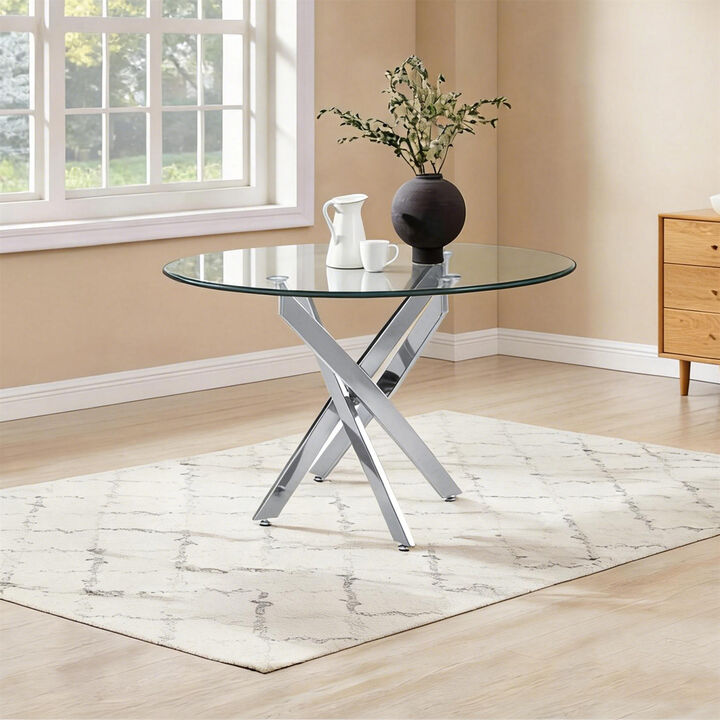 35.43 inches Modern Round Glass Table with Silver Frame