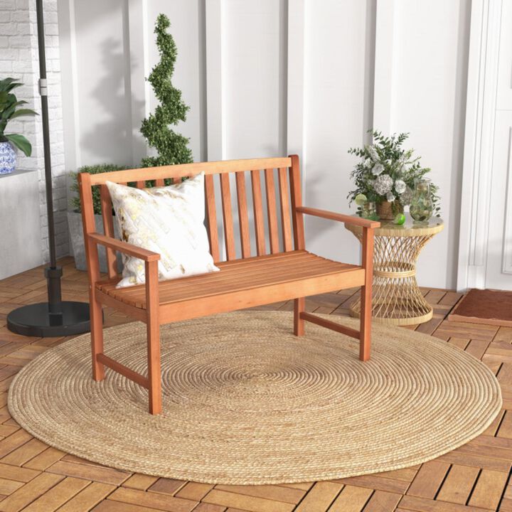 Hivvago 2-Seat Patio Wood Bench with Cozy Armrests and Backrest