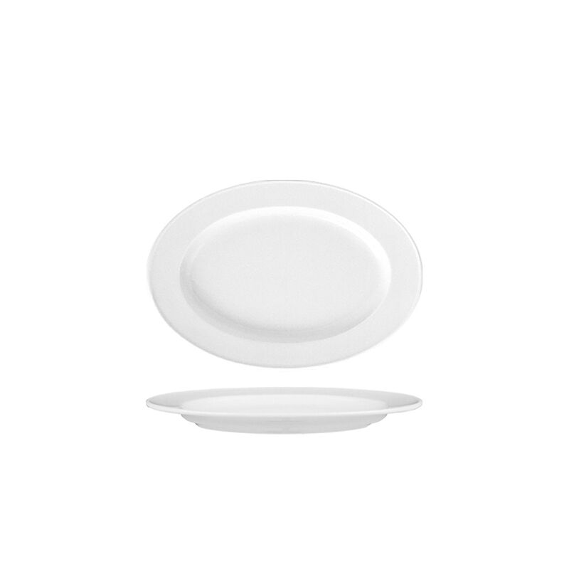 Delta 9.5" x 6.75" x h:1" Oval White Porcelain Platter (Set of 2) image number 1