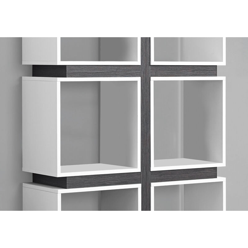 Monarch Specialties I 7076 Bookshelf, Bookcase, Etagere, 5 Tier, 71"H, Office, Bedroom, Laminate, White, Grey, Contemporary, Modern
