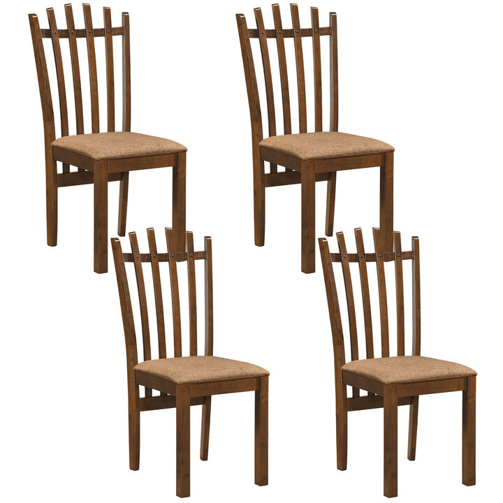 Set of 4 Slat Back Dining Chairs with Rubber Wood Frame for Dining Room-Brown