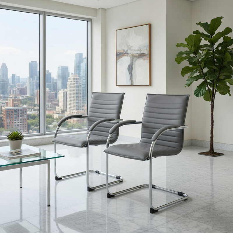 Neni Office Chair Set of 2, Foam Fill Vinyl, Chrome Cantilever image number 1