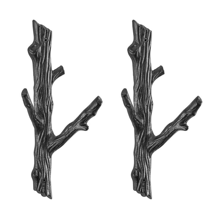 Brown Cast Iron Dual Tree Branch Wall Mount Coat Hooks (Set of 2)