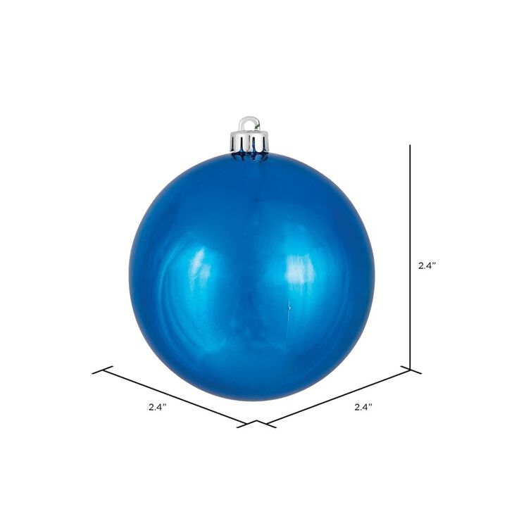 Vickerman 2.4" Christmas Ornament Ball, Blue Shiny Finish, Shatterproof Plastic, UV Resistant, Holiday Christmas Tree Decoration, 24 Pack